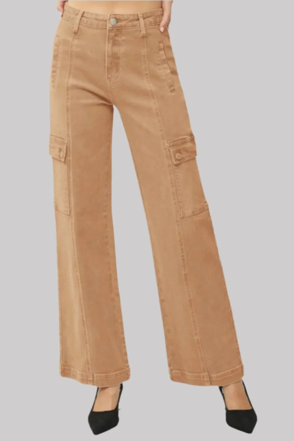 Full Size High Rise Wide Leg Cargo Jeans