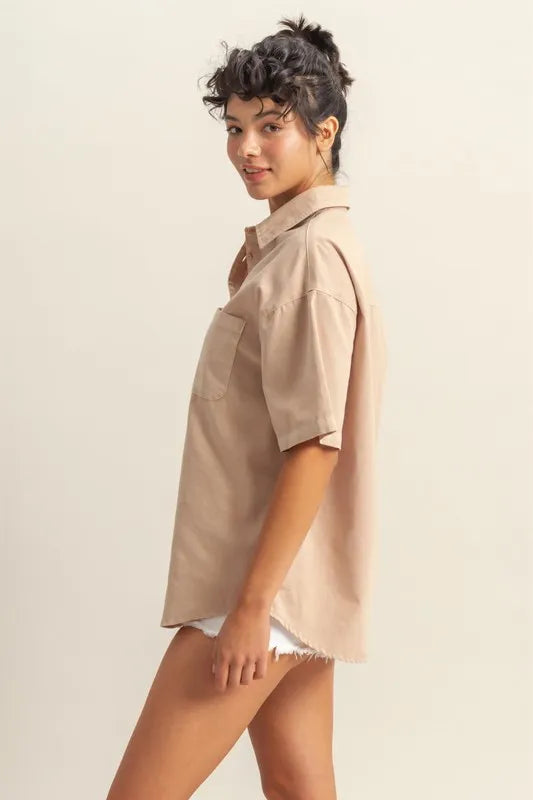 Short Sleeve Button Down Oversized Shirt
