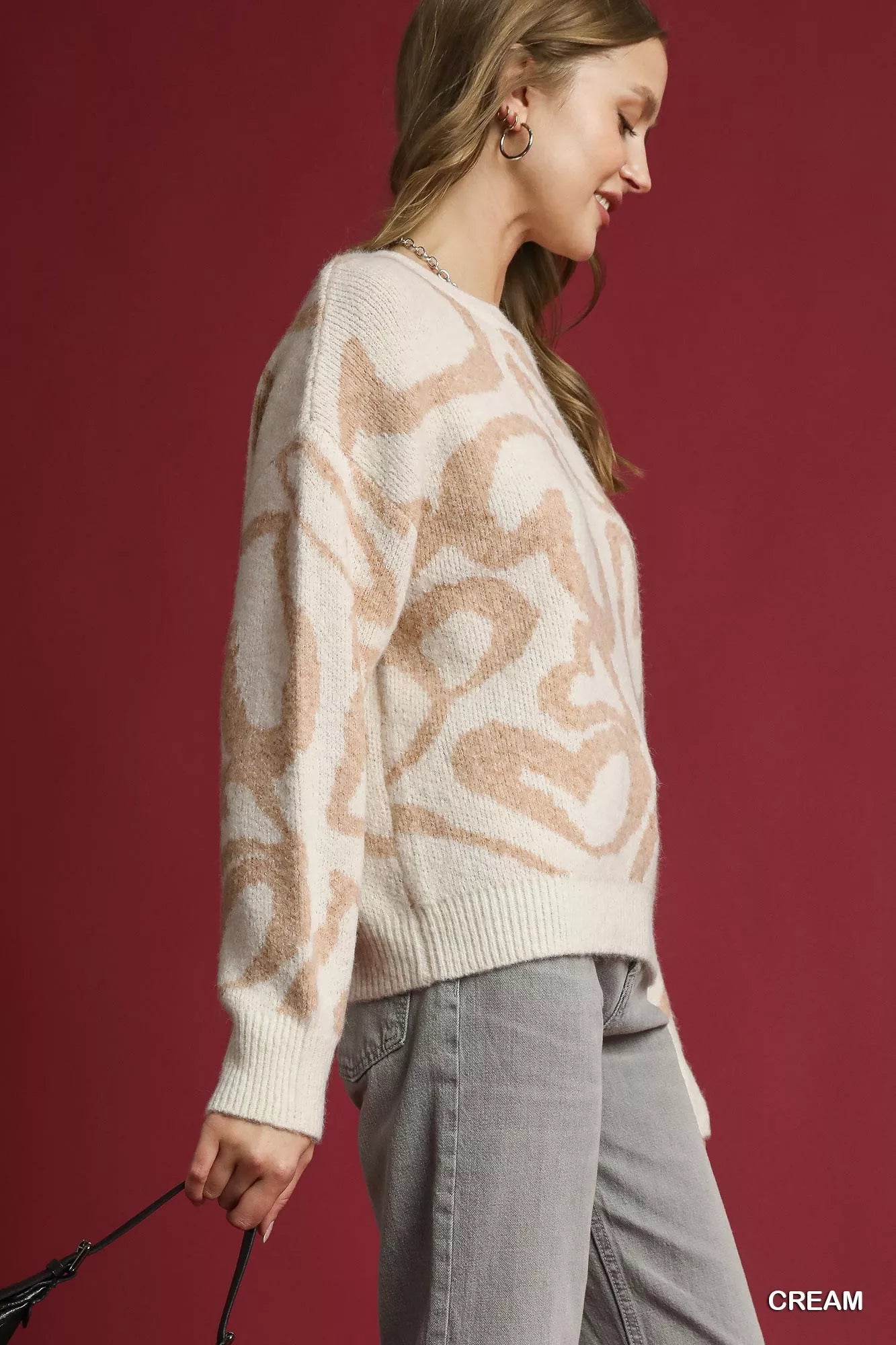 Heart Print Crew Neck Sweater
