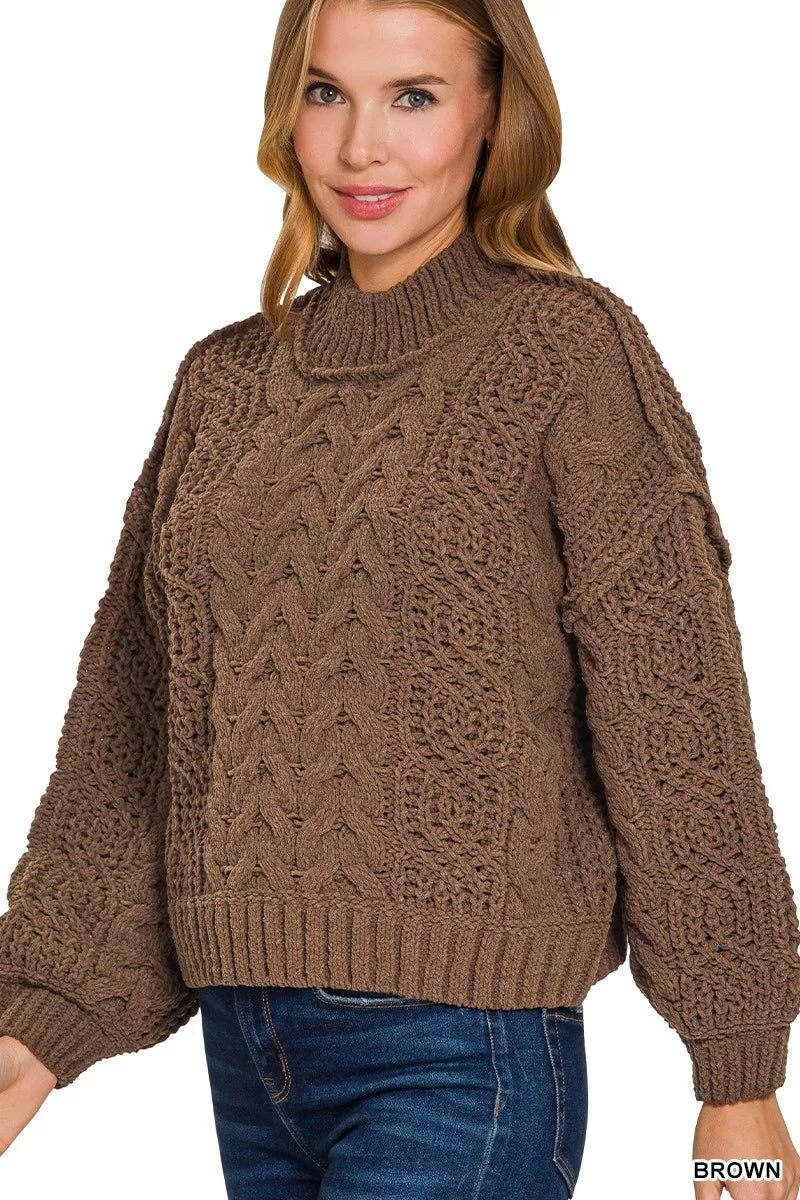 Cable-Knit Ribbed Turtleneck Sweater