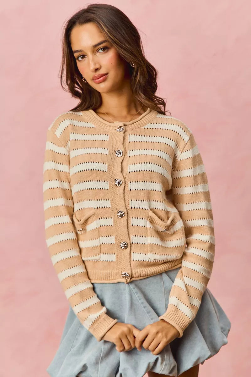 Stripe Long Sleeves Button Sweater Cardigan