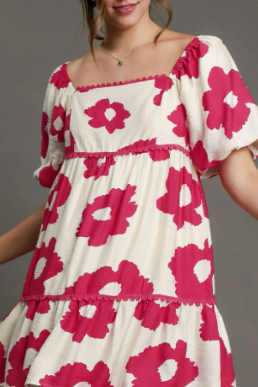 Full Size Contrast Floral Short Sleeve Mini Dress Plus Size