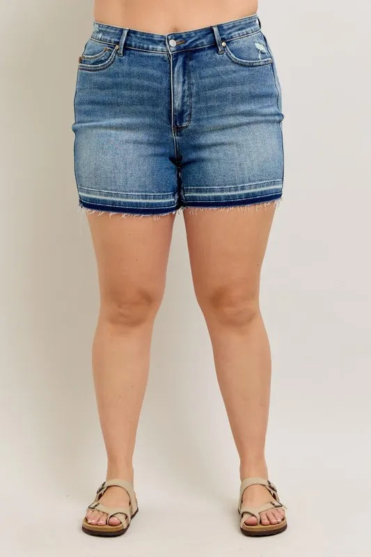 Plus Size Mr Tummy Control Vintage Wash Release Hem Shorts