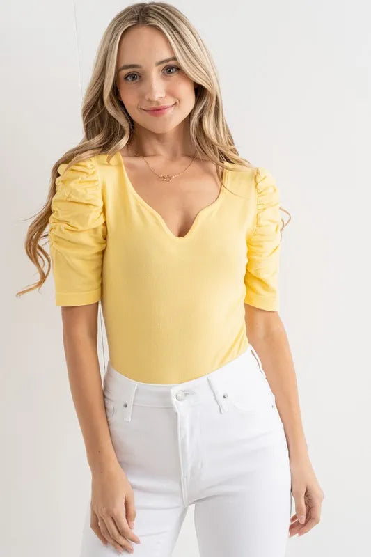 Shirring Puff Sleeve Bodysuit