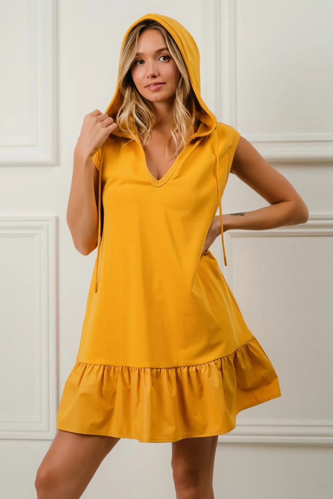 Ruffled French Terry Hooded Dress