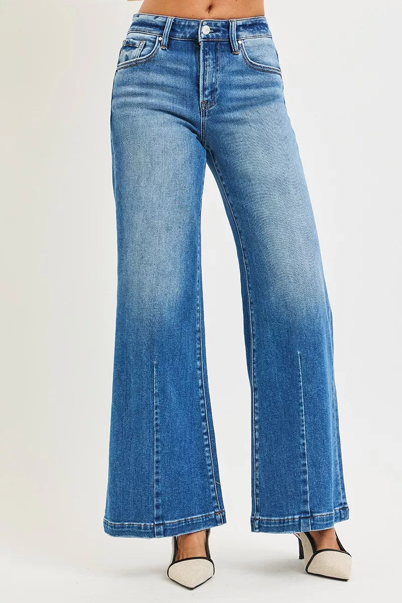Full Size Mid Rise Wide Leg Jeans with Flared Look Plus Size