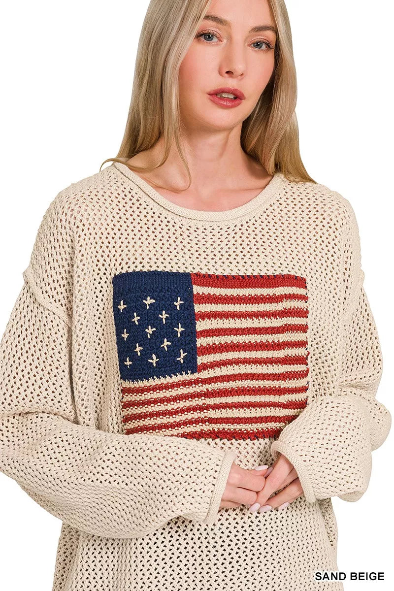 American Flag Crew Neck Sweater