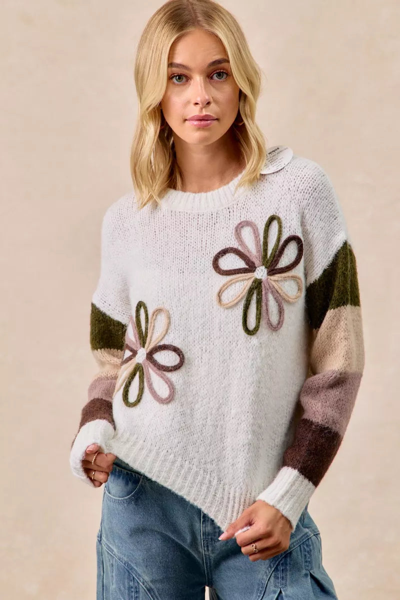Flower Color Block Sweater
