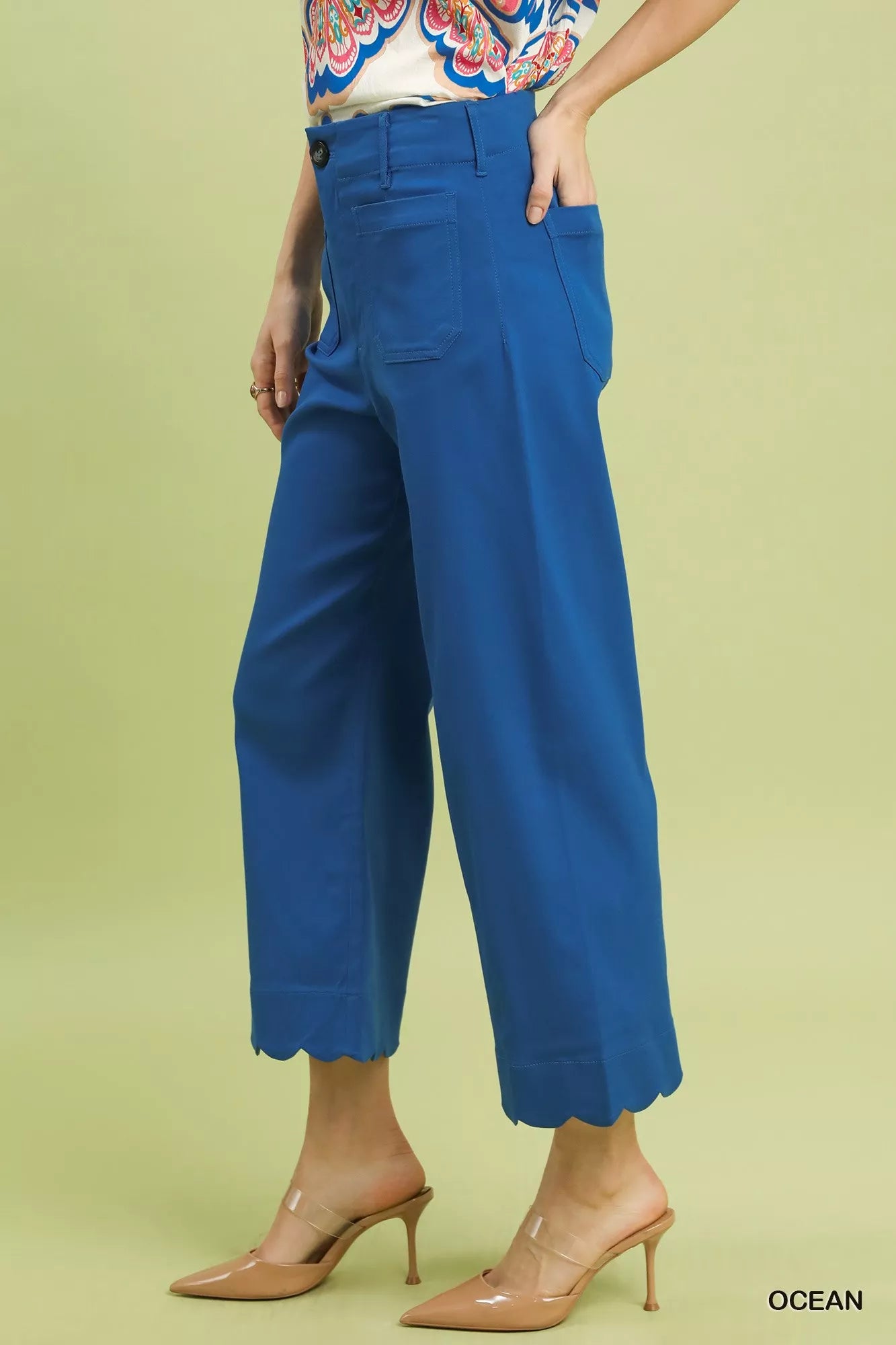 Scallop Hem Wide Leg Pants