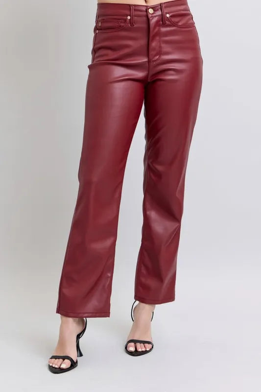 Full Size High Waist Tummy Control Faux Leather Straight Pants Plus Size
