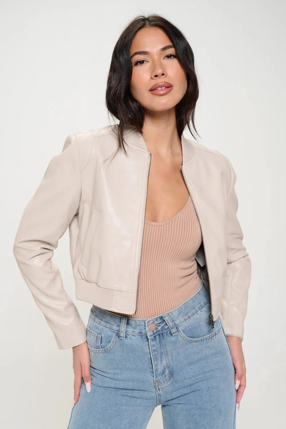 Zip Up Cropped Bomber Jacket