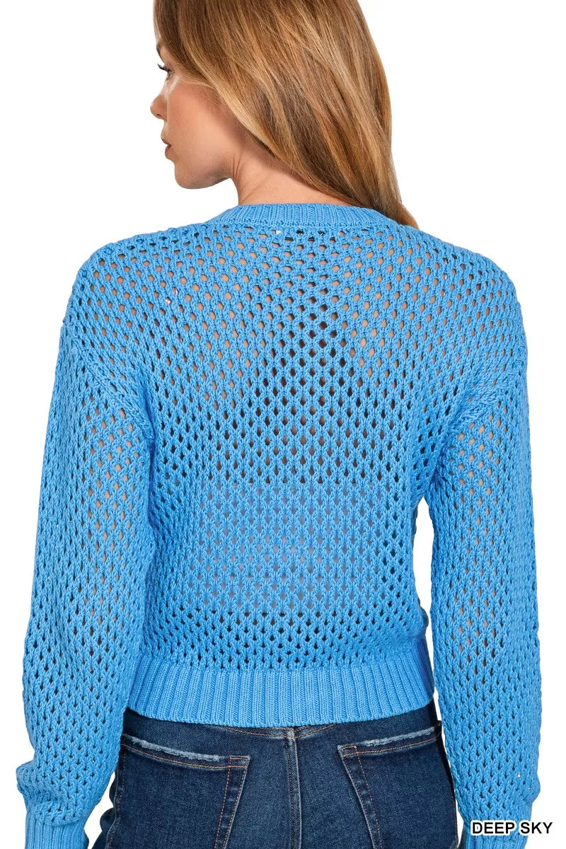 Button Down Lightweight Crochet Cardigan Sweater