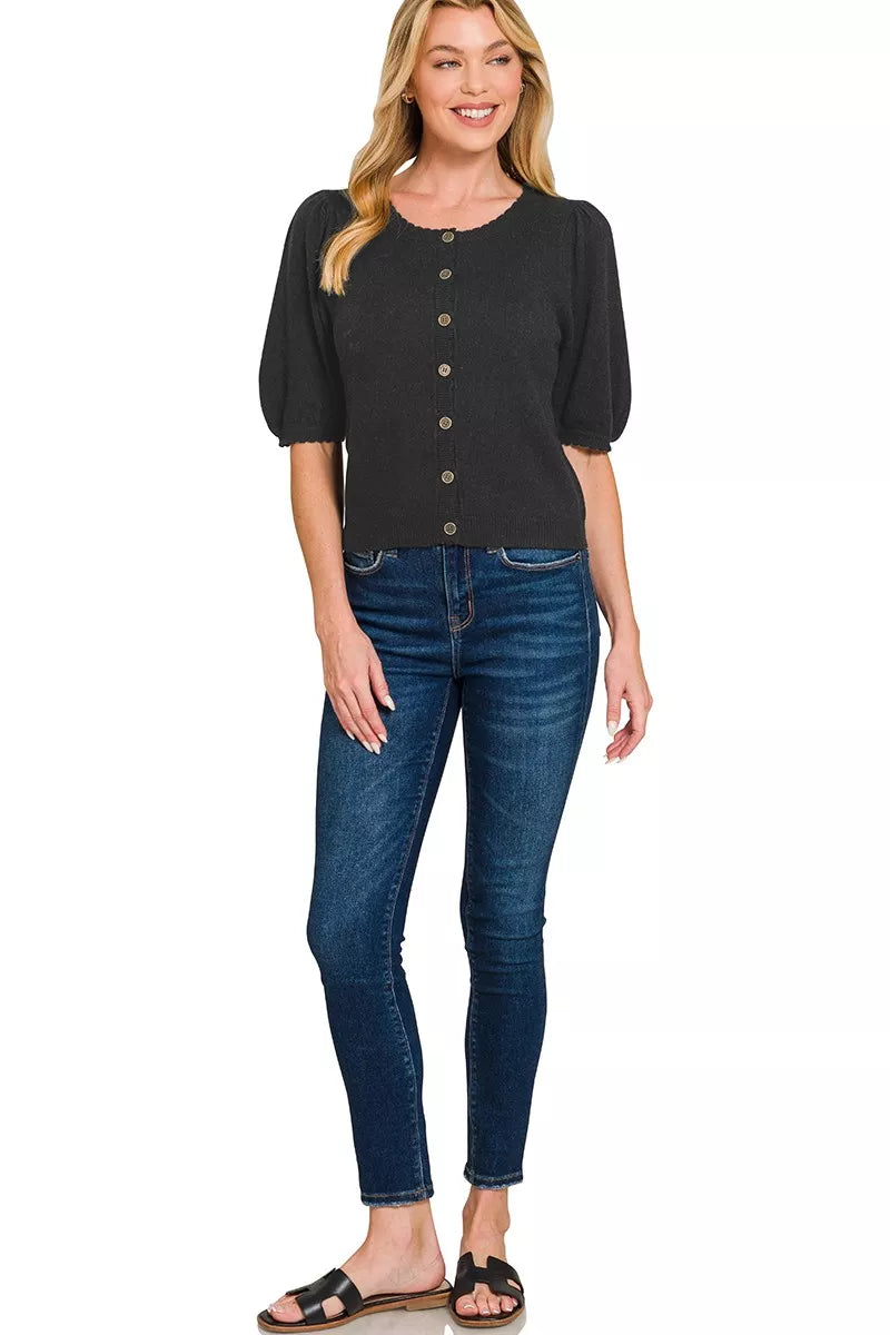 Puff Sleeve Wool Sweater Cardigan