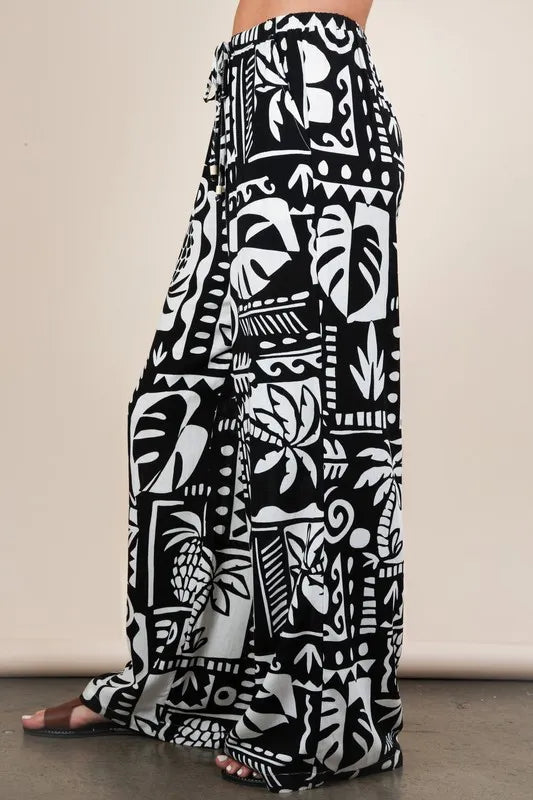 Printed Casual Wide Leg Resort Pants