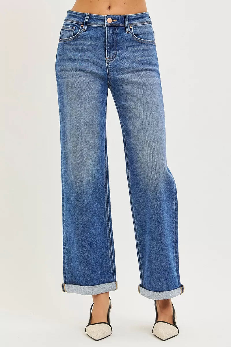 Full Size High Rise Relaxed Fit Ankle Straight Cuff Jeans Plus Size