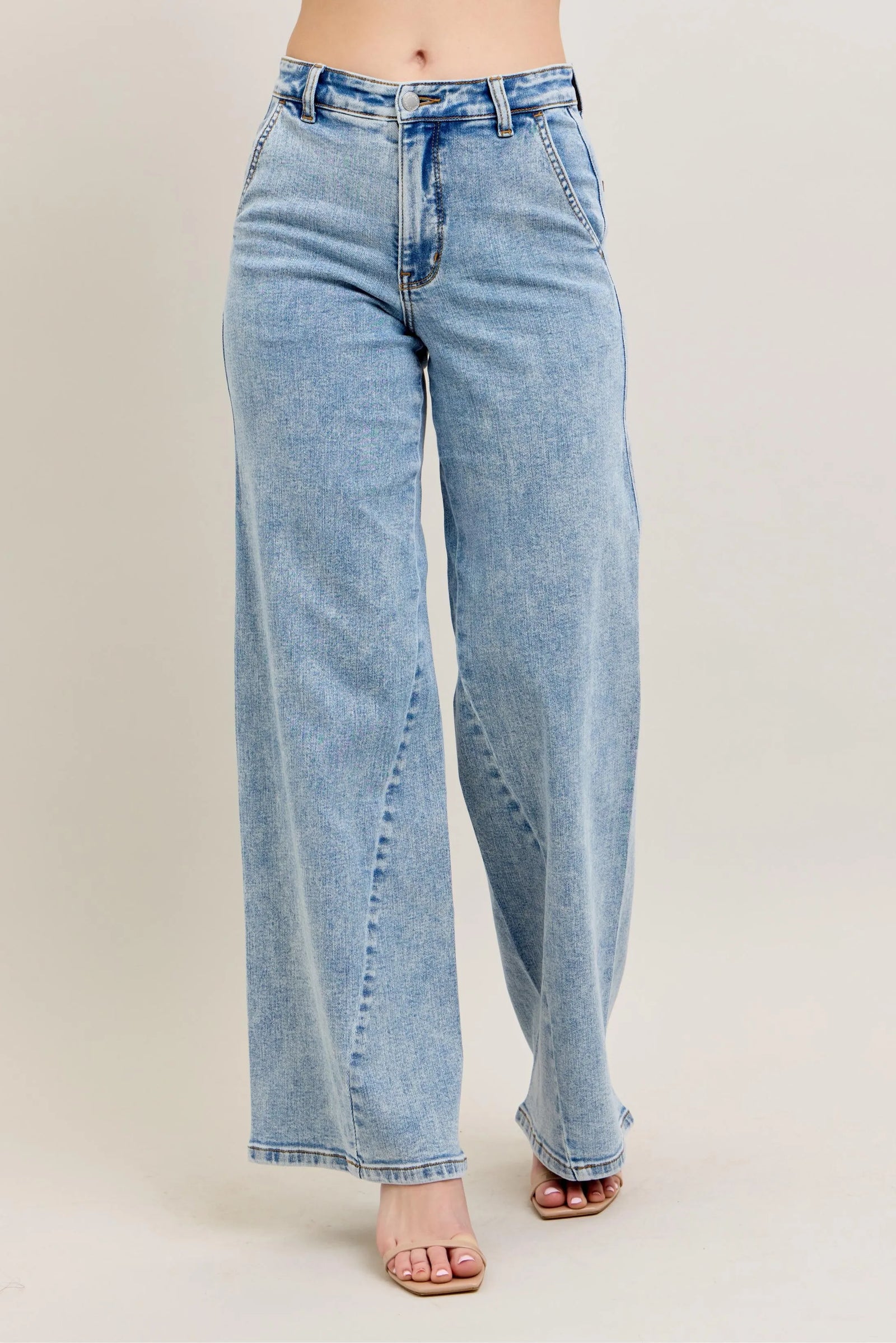 Full Size High Waist Wide Leg Jeans with Skewed Inseam Plus Size