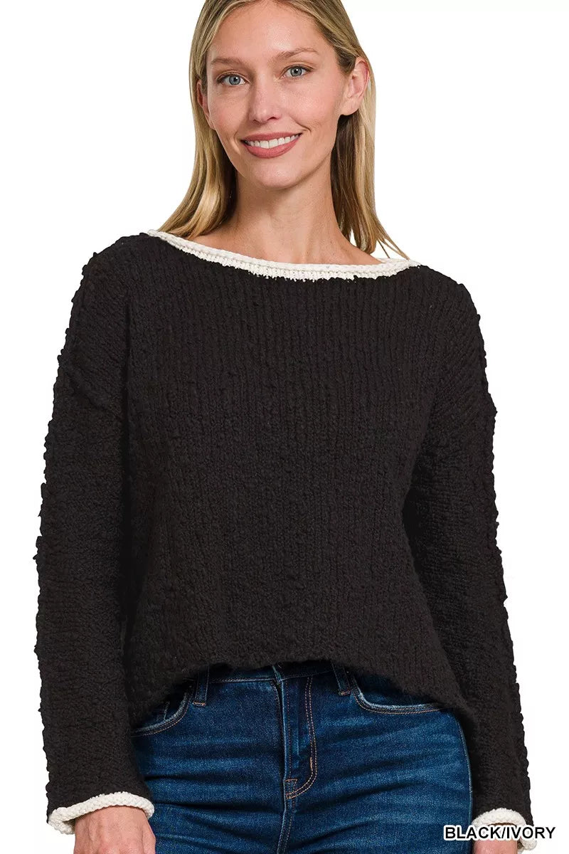 Contrast Trim Cropped Sweater