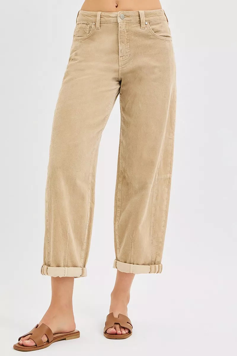 High Rise Crop Barrel Cordurory Pants