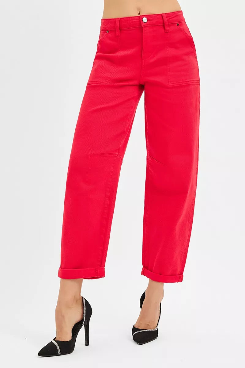 High Rise Ankle Cuffed Barrel Pants