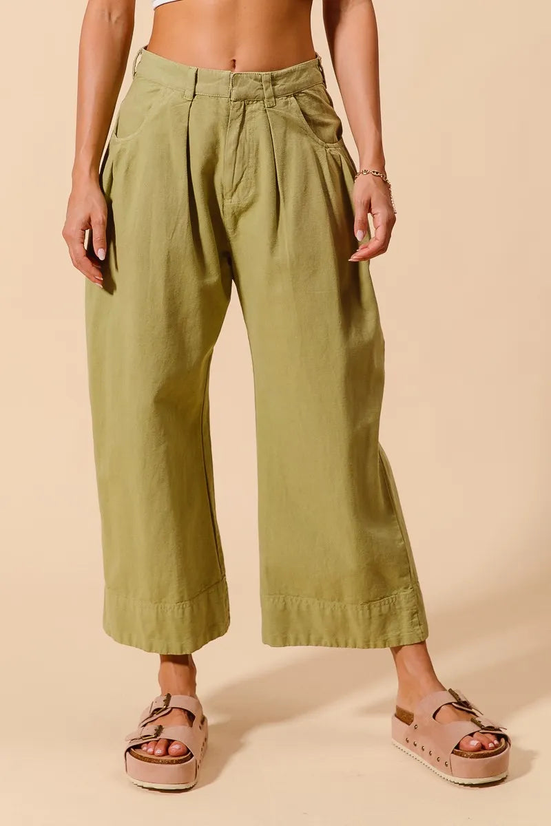 Mid Rise Wide Leg Chino Pants With Pockets