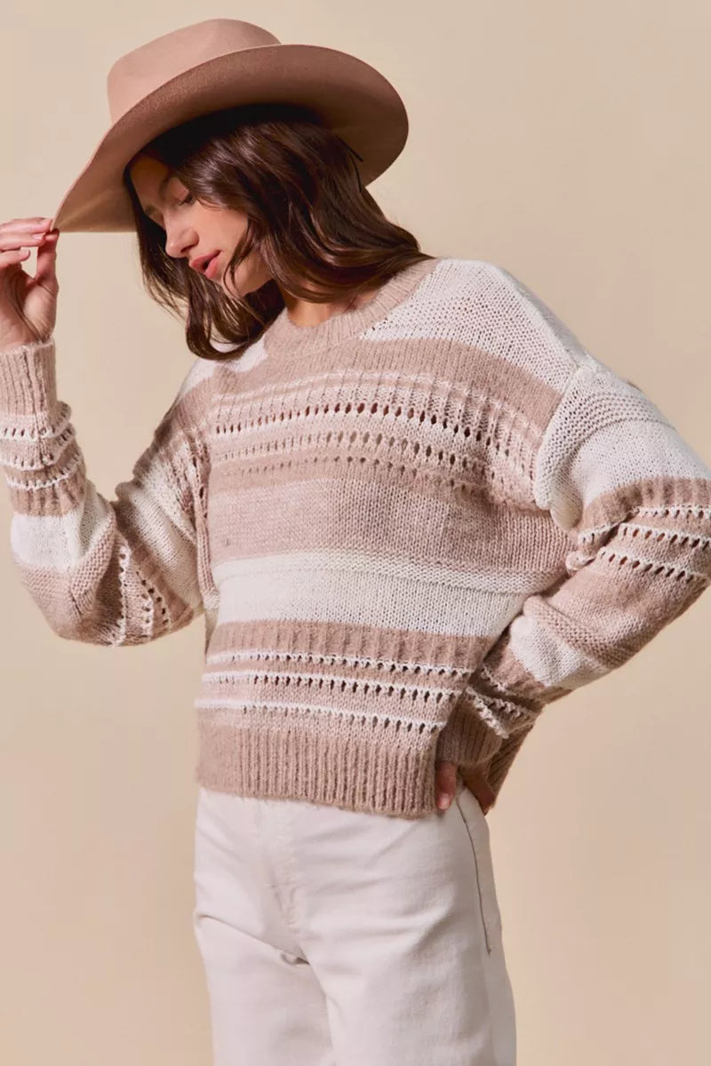 Variegated Stripe Textured Loose Fit Sweater