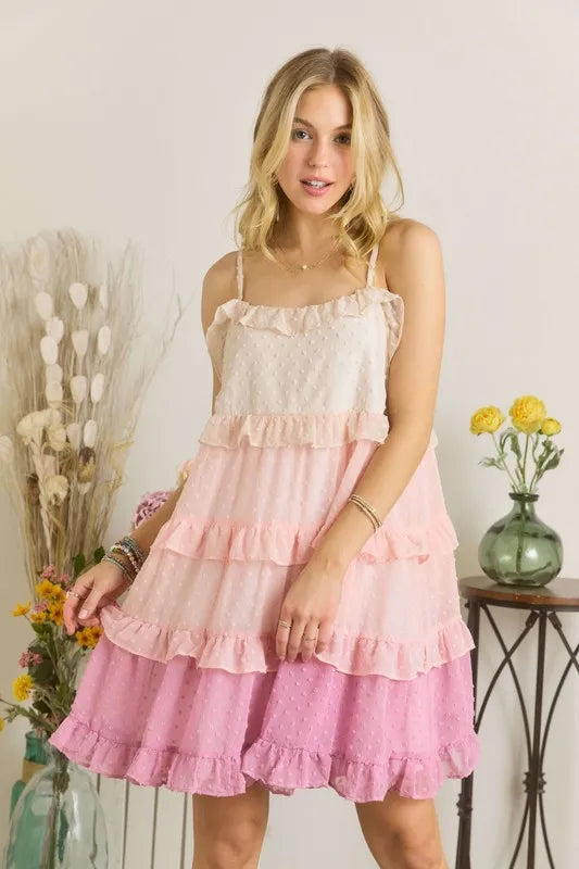 Swiss Dot Ruffled Tiered Mini Dress