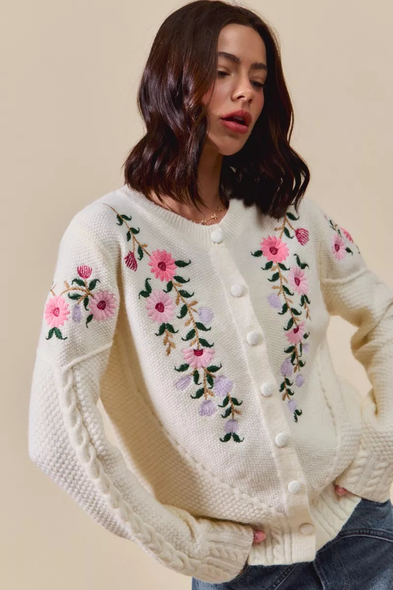 Floral Embroidered Coquette Sweater Cardigan