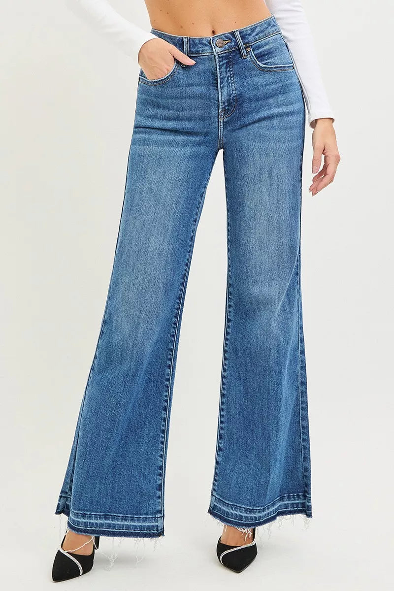 High Rise Wide Leg Jeans With Released Hem