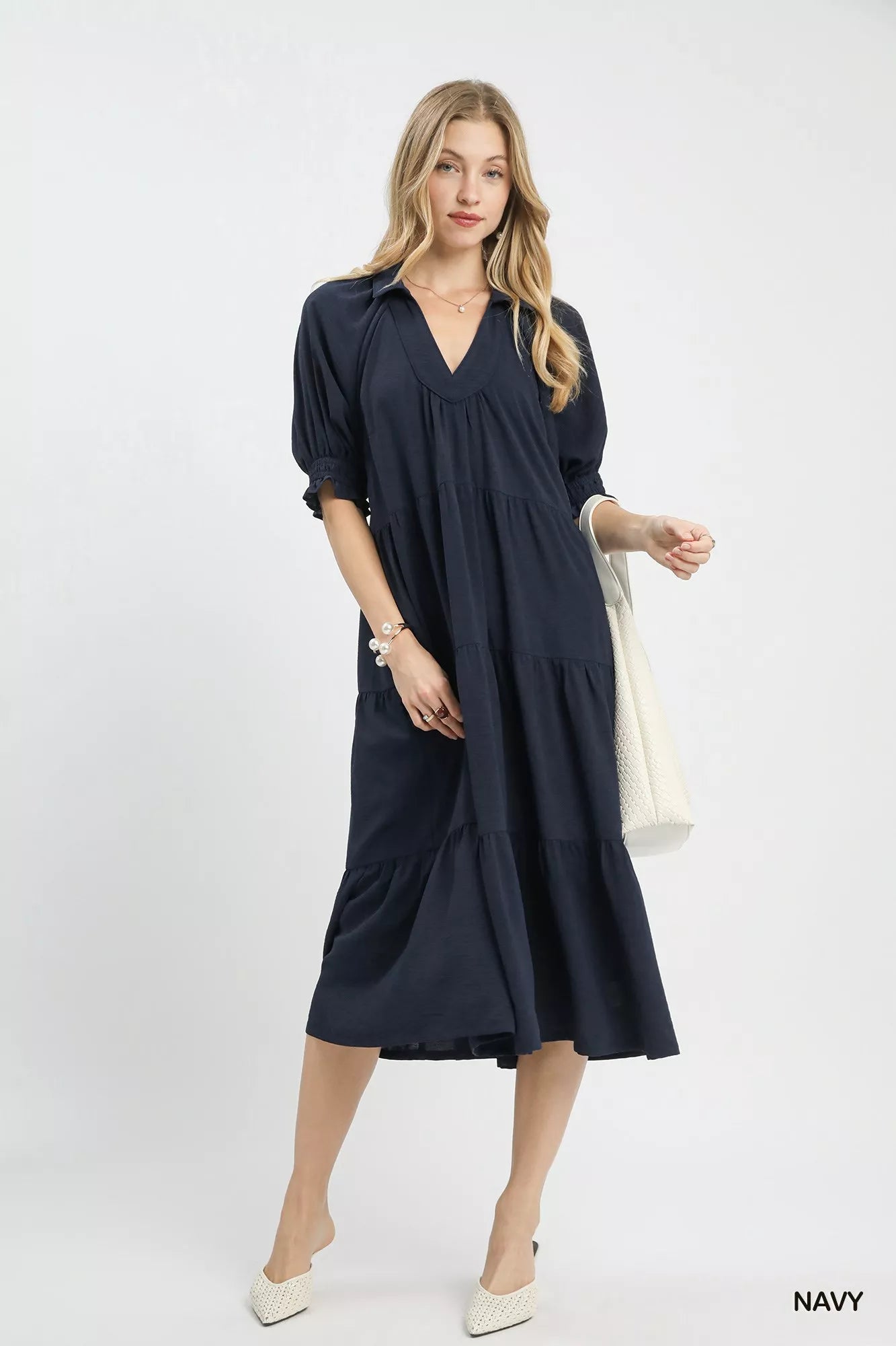 Solid Tiered Midi Dress