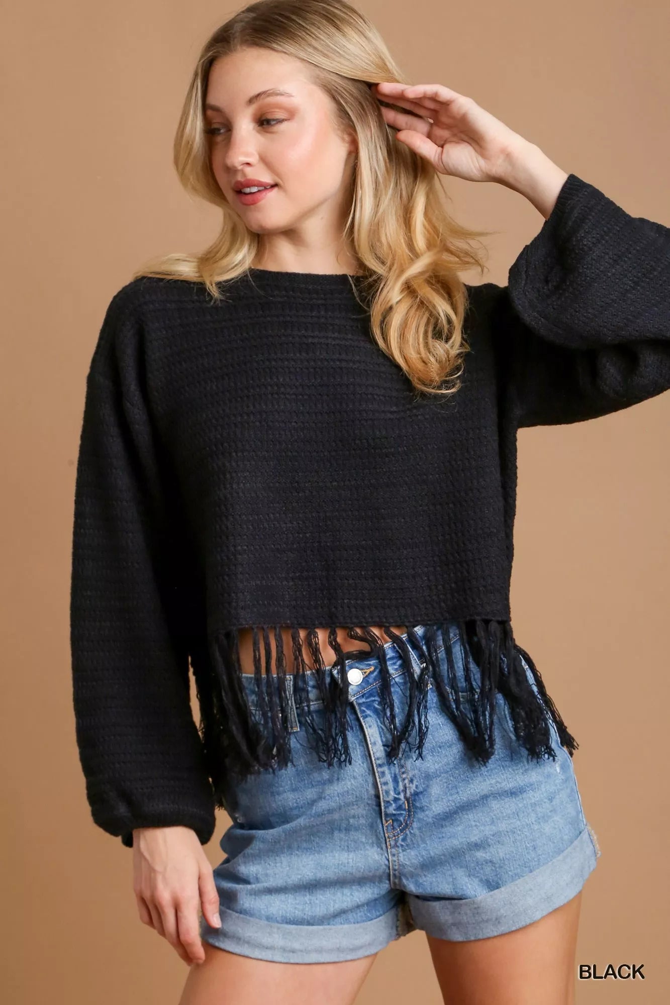 Crochet Knit Crop Top with Frey Hem