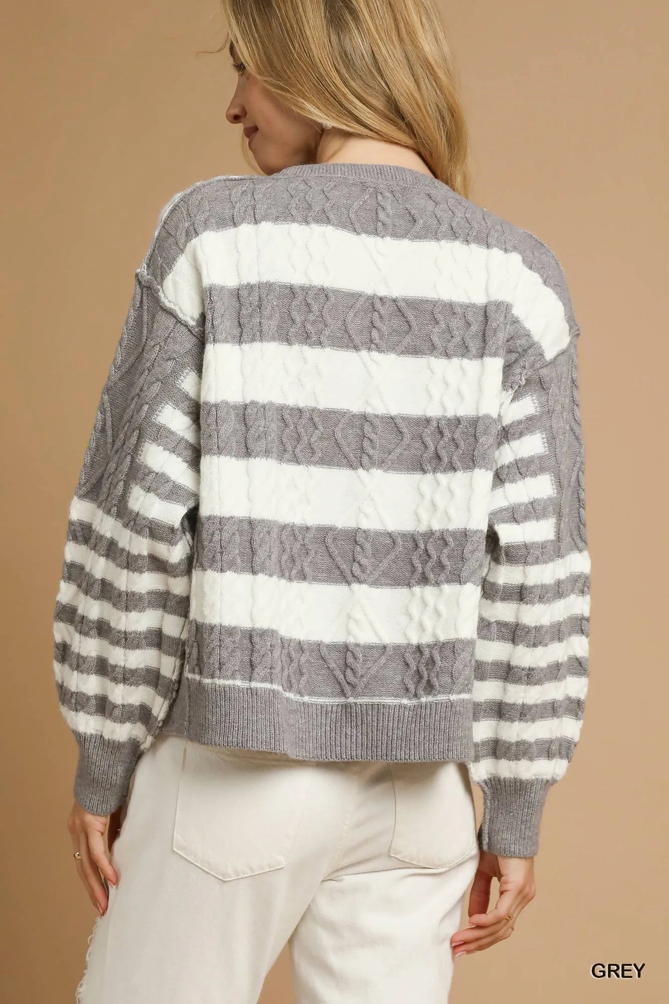 Cable-Knit Stripe Button-Up Cardigan
