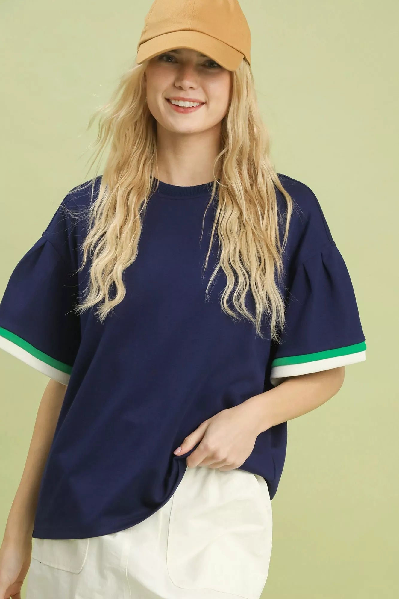 Contrast Trim Bell Sleeve Top