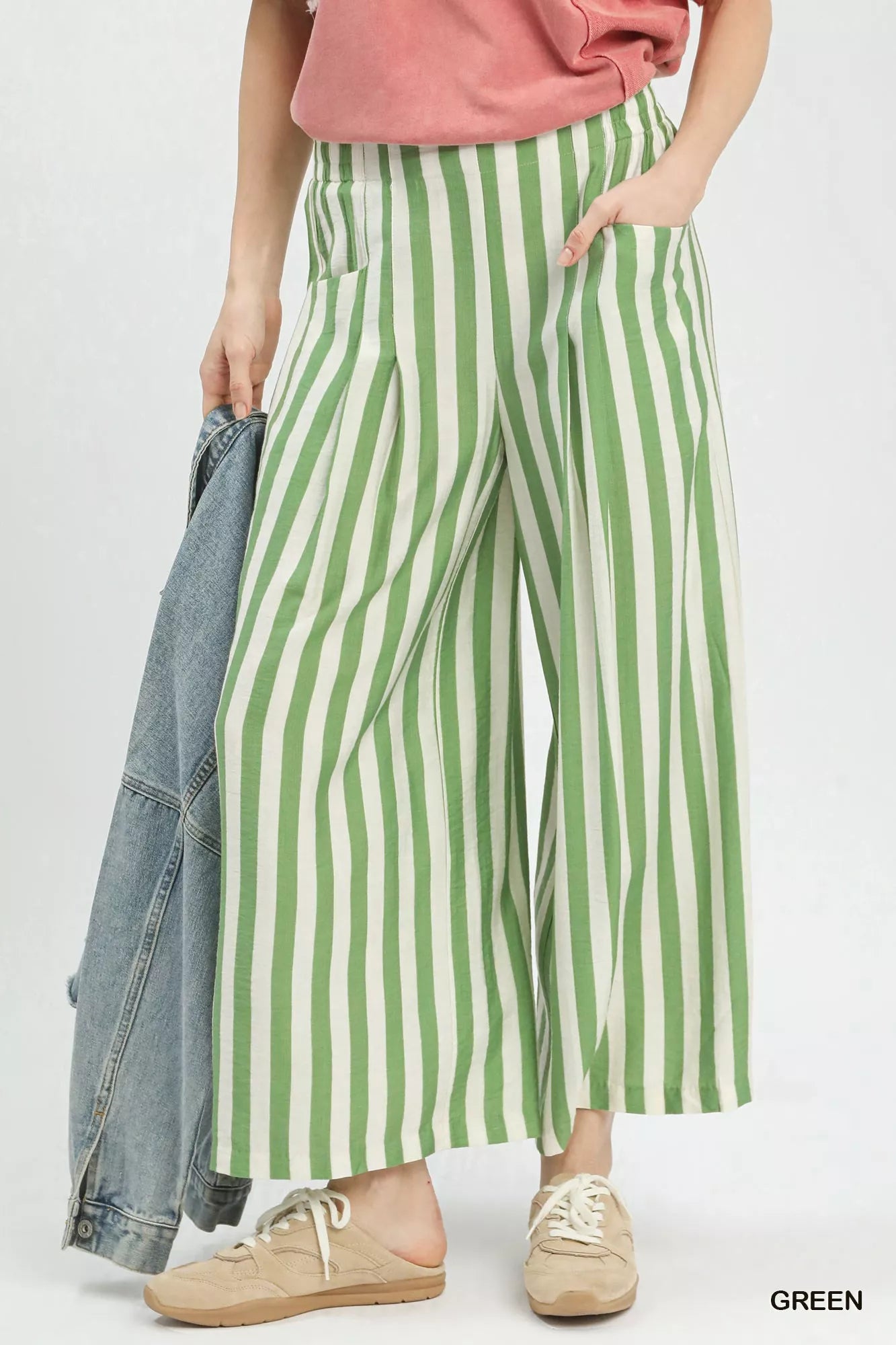 Vertical Stripe Wide Leg Pants