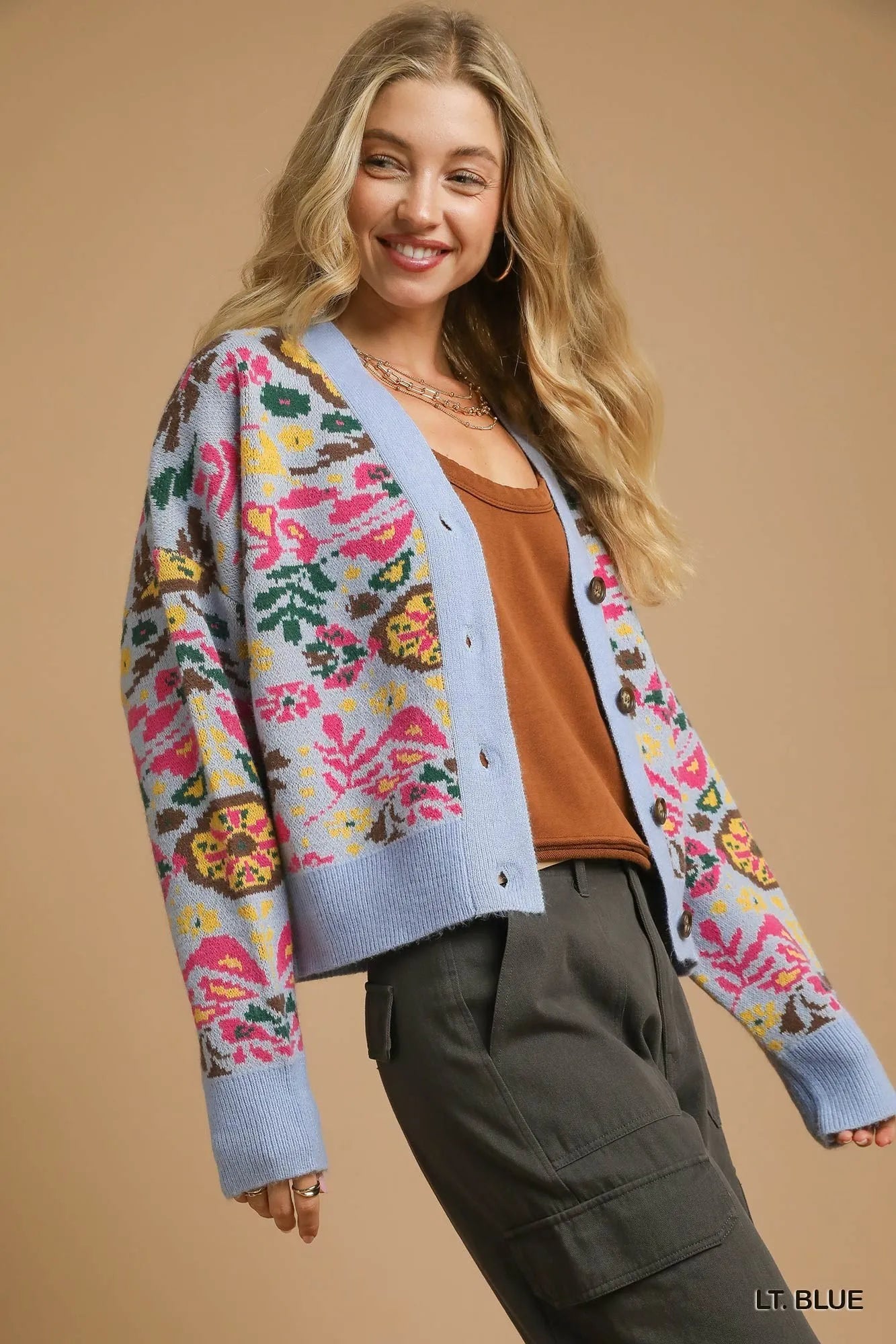 Floral Knit Button-Up Cardigan