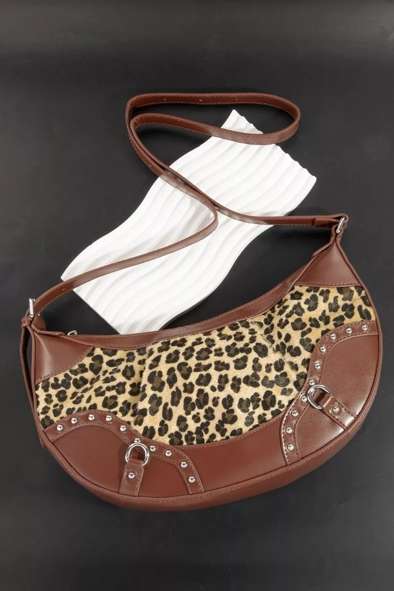 Leopard Print Half Moon Shoulder Bag