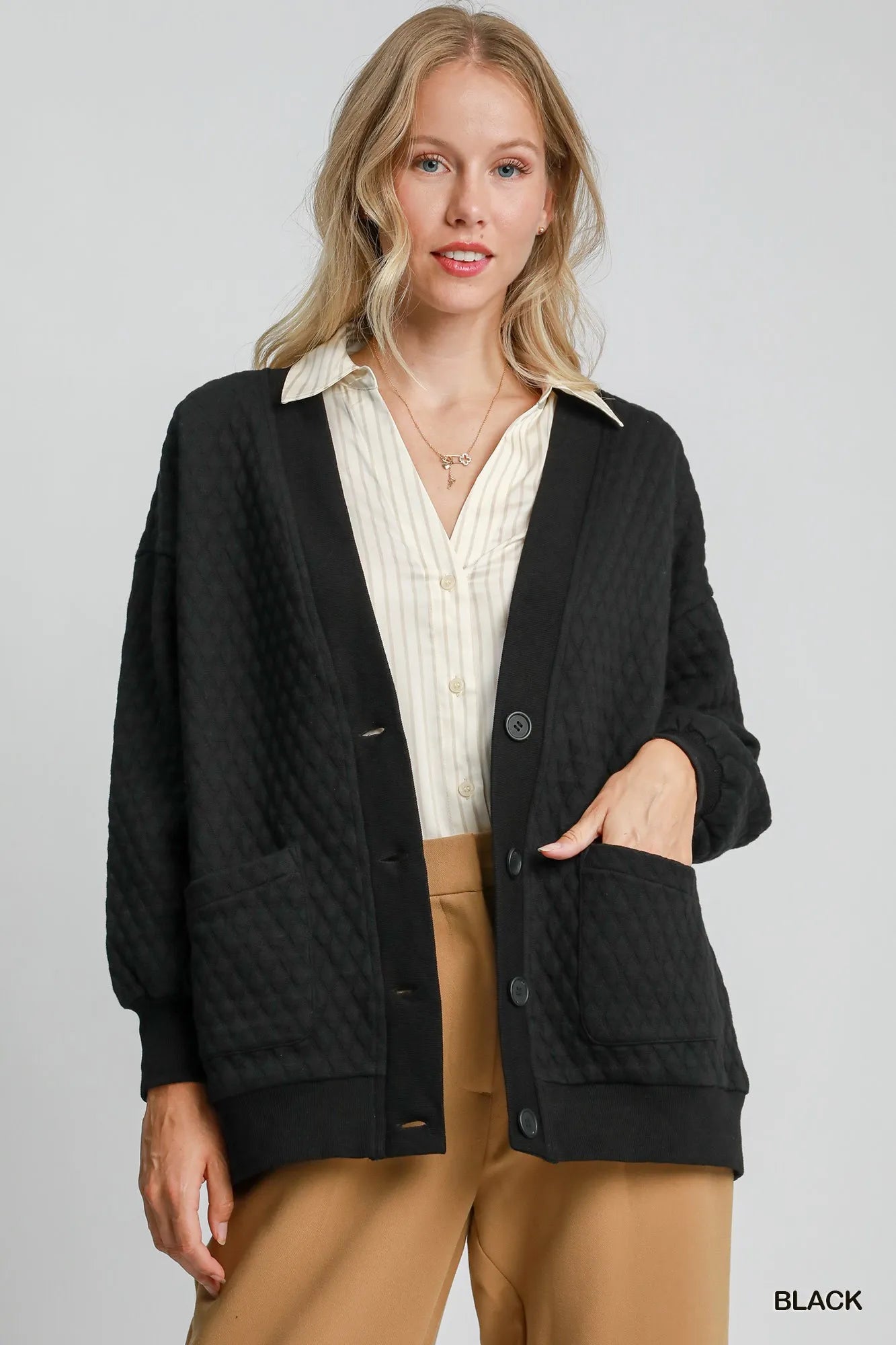 Button-Up Jacquard Cardigan
