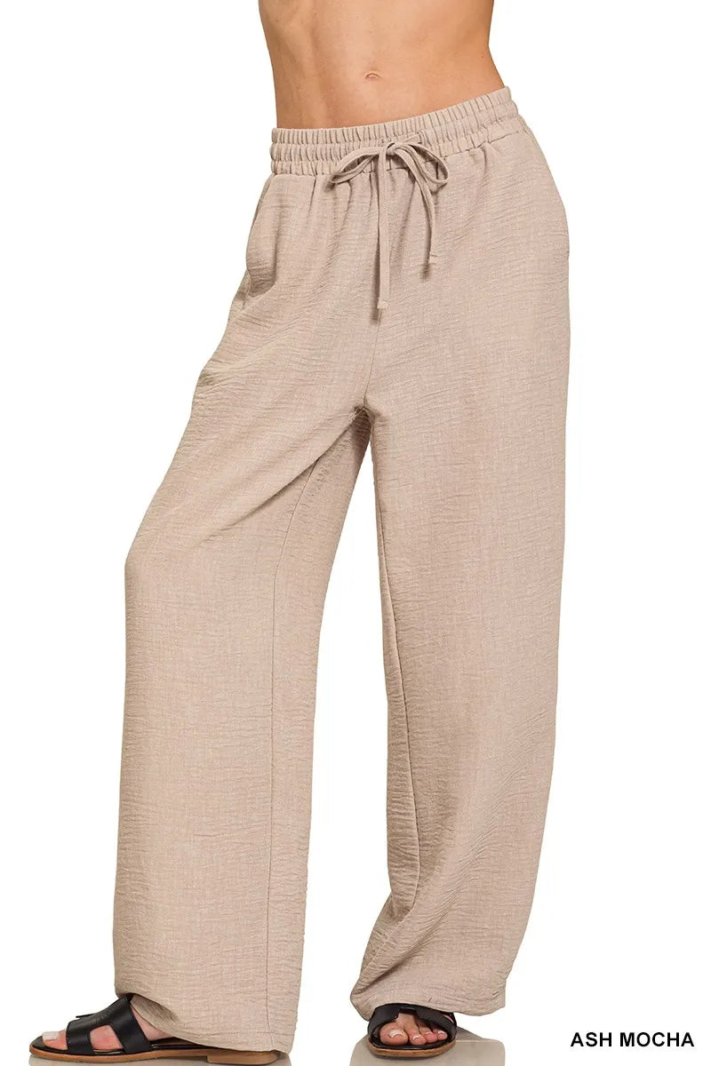 Woven Crepe Elastic Band Pants