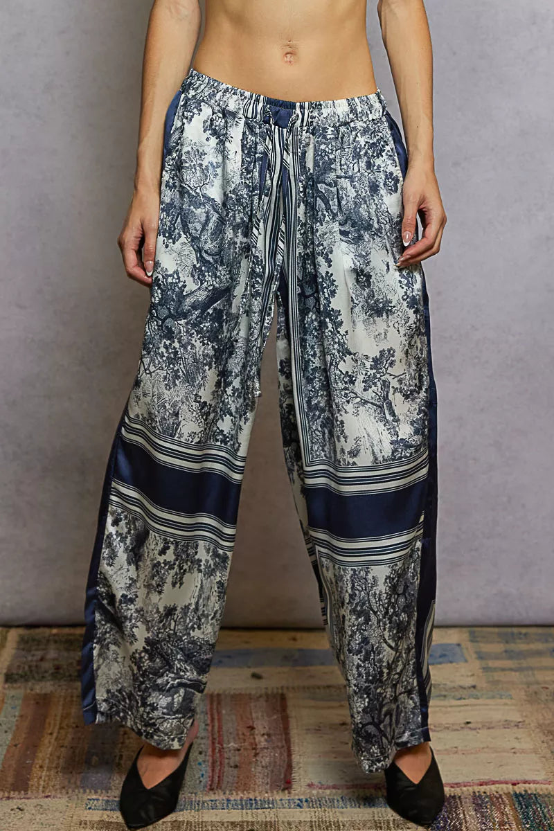 Floral Printed Woven Wide Leg Drawstring Pants