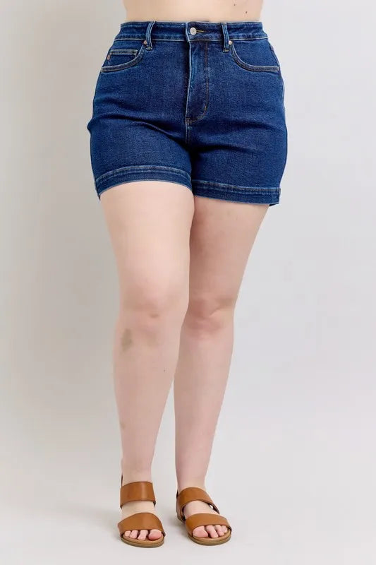 Plus Size High Waist Tummy Control Denim Shorts