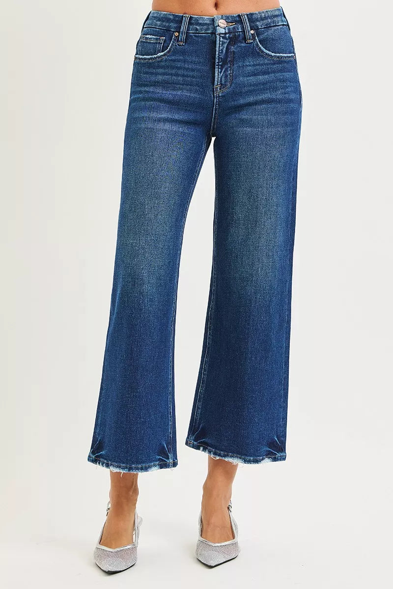 Tummy Control 4 Way Stretch High Rise Crop Wide Leg Jeans