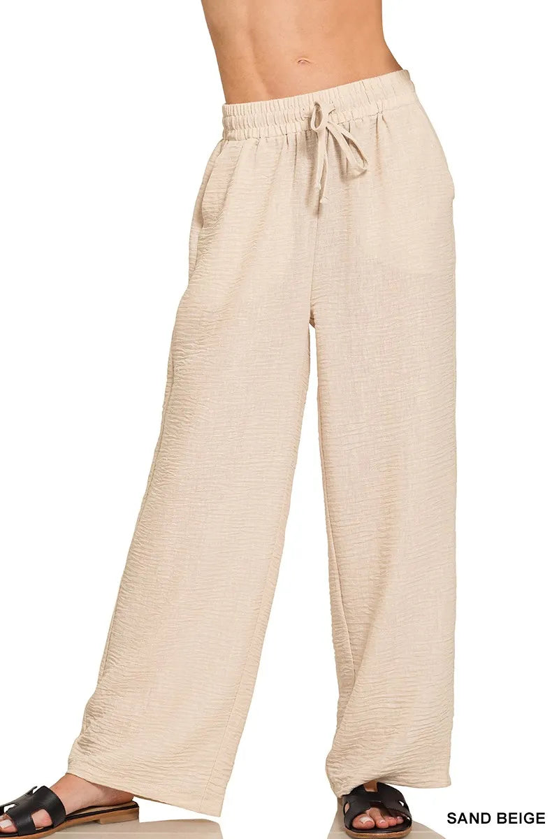 Woven Crepe Elastic Band Pants